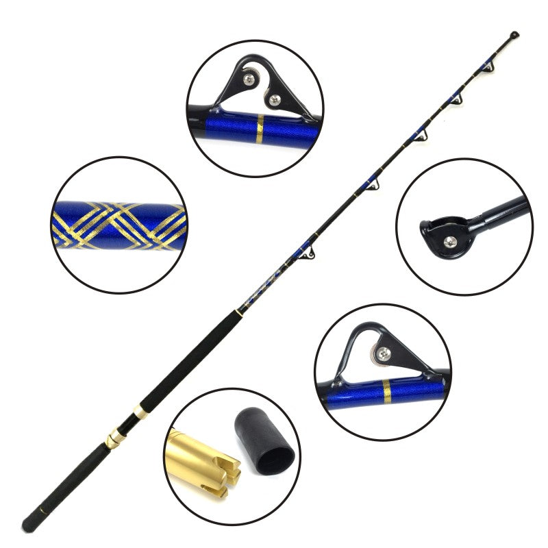 Topline Pro Series 5'6" FRP Trolling Rod – 30-50lb / 50-80lb / 80-130lb, Nylon Straight Butt, 5+1 Roller Guides