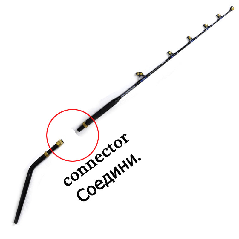 The Topline Trolling Rod Butt shown securely connected to a fishing reel, ready for offshore trolling.