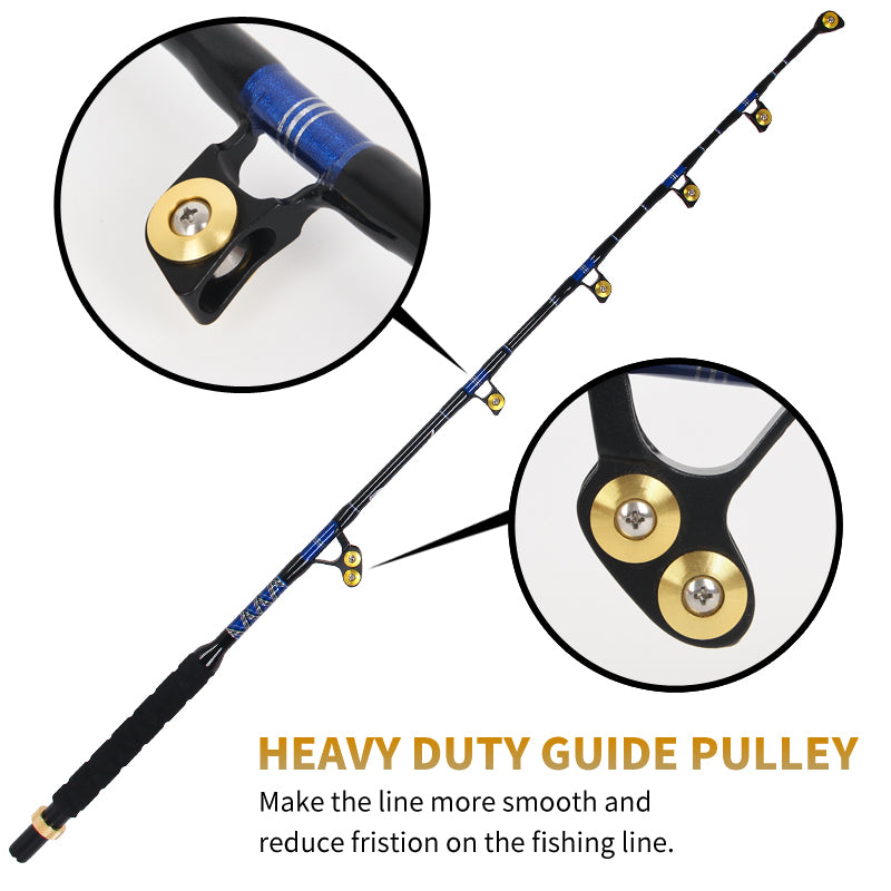 Topline 6'6"Trolling Fishing Rod 5+1 Roller Guide 130lbs