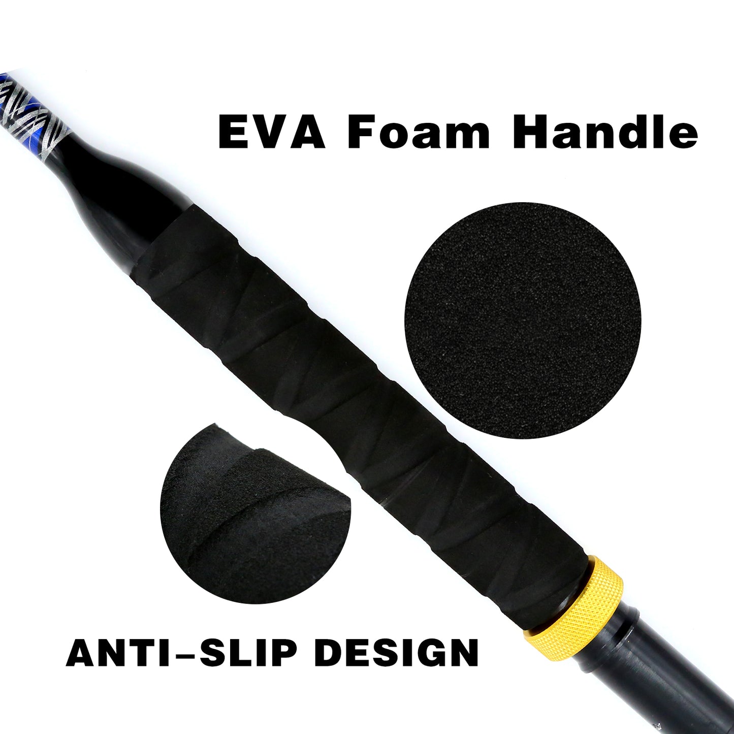 Non-slip EVA handle grip on Topline 5ft trolling rod for comfortable offshore fishing in all conditions