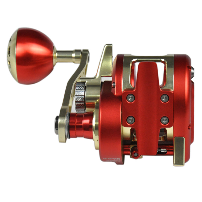 Topline Jigging Reel 13+2BB 6.3:1 Gear Ratio Deep Sea Saltwater Overhead Fishing Reel - Red Gold
