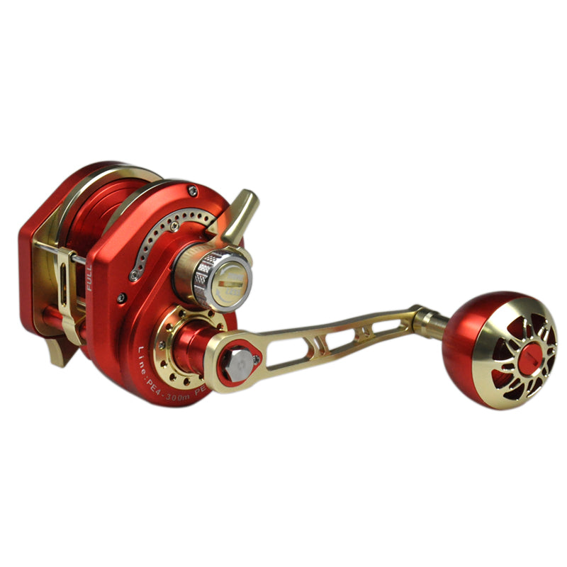 Topline Jigging Reel 13+2BB 6.3:1 Gear Ratio Deep Sea Saltwater Overhead Fishing Reel - Red Gold