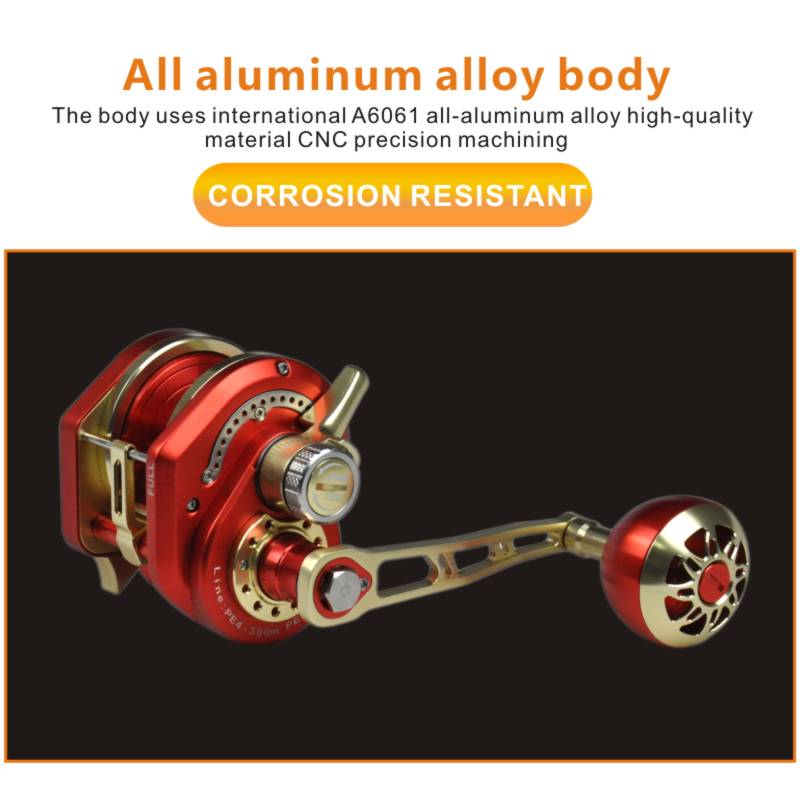 Topline Jigging Reel 13+2BB 6.3:1 Gear Ratio Deep Sea Saltwater Overhead Fishing Reel - Red Gold