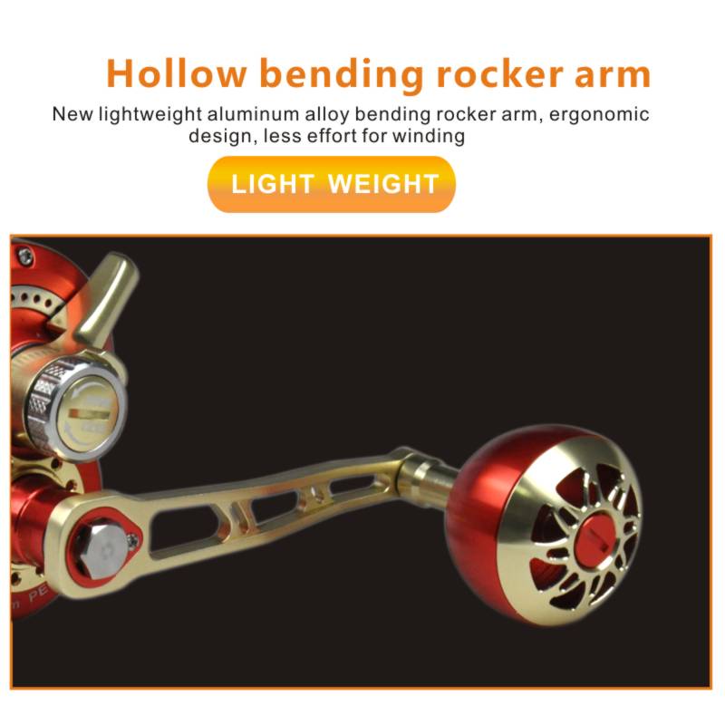 Topline Jigging Reel 13+2BB 6.3:1 Gear Ratio Deep Sea Saltwater Overhead Fishing Reel - Red Gold