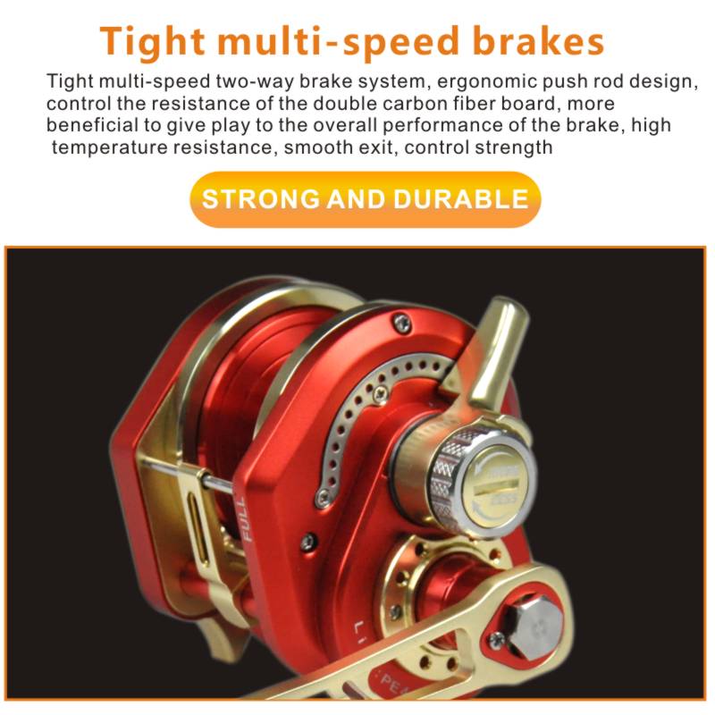 Topline Jigging Reel 13+2BB 6.3:1 Gear Ratio Deep Sea Saltwater Overhead Fishing Reel - Red Gold
