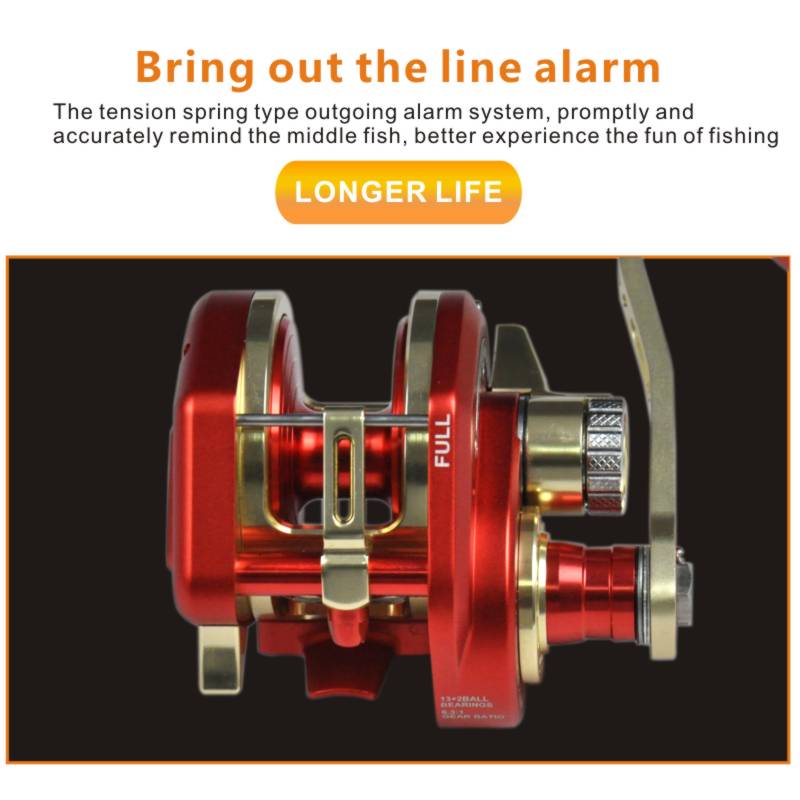 Topline Jigging Reel 13+2BB 6.3:1 Gear Ratio Deep Sea Saltwater Overhead Fishing Reel - Red Gold