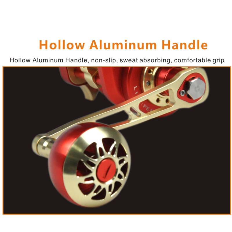 Topline Jigging Reel 13+2BB 6.3:1 Gear Ratio Deep Sea Saltwater Overhead Fishing Reel - Red Gold