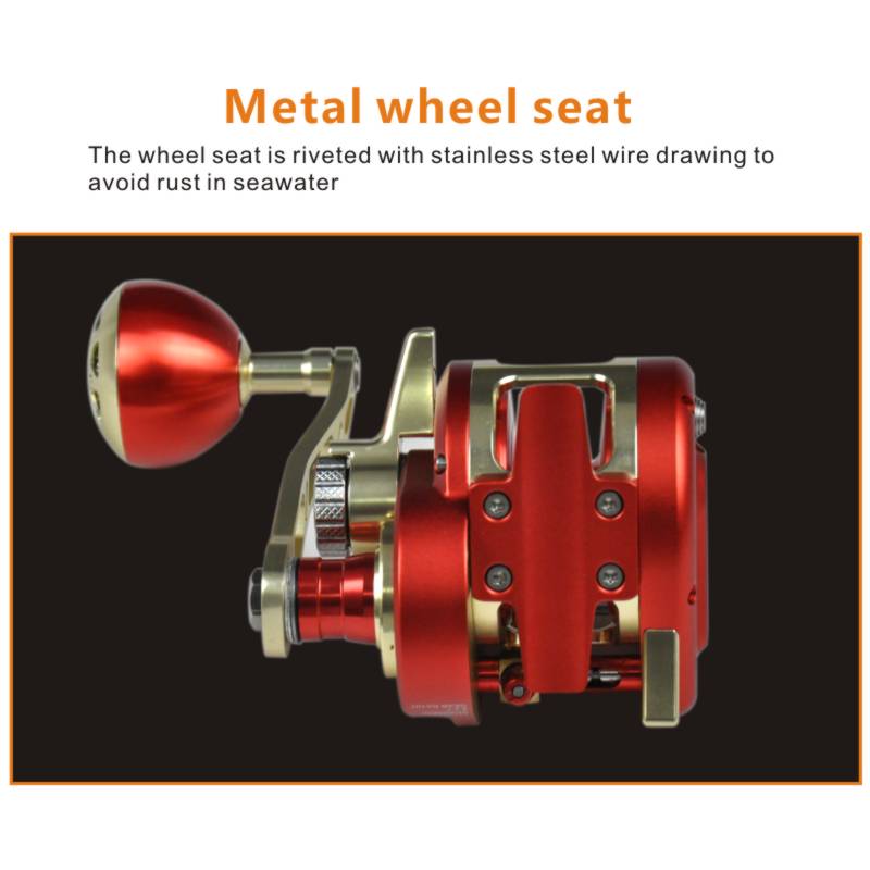 Topline Jigging Reel 13+2BB 6.3:1 Gear Ratio Deep Sea Saltwater Overhead Fishing Reel - Red Gold