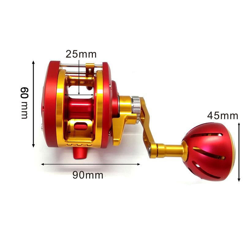 Topline Jigging Reel 13+2BB 6.3:1 Gear Ratio Deep Sea Saltwater Overhead Fishing Reel - Red Gold