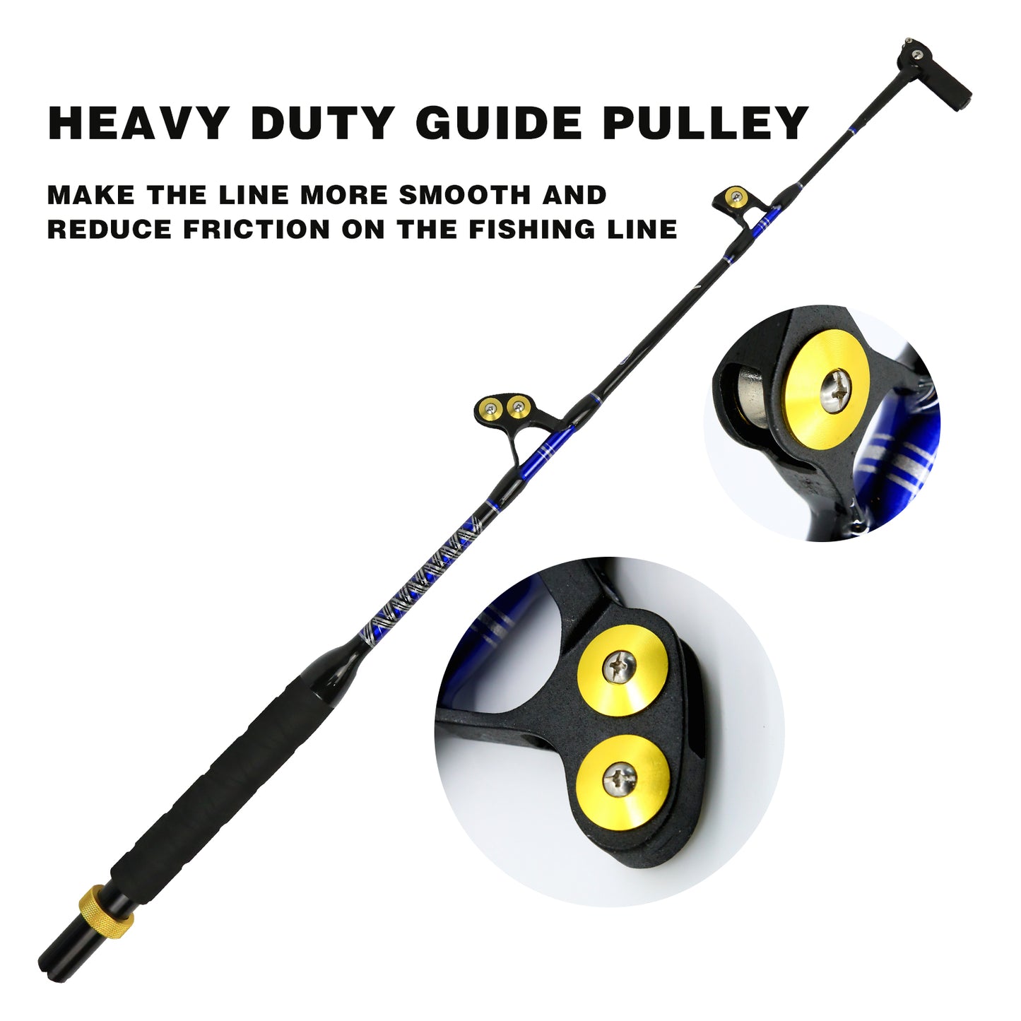 Topline 5' Heavy-duty Trolling Fishing Rod 2+1 Roller Guide 100-130lbs