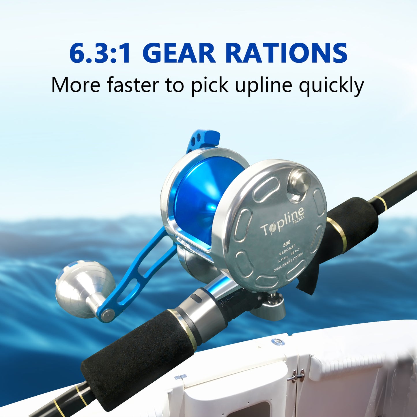 Topline TC 100-500 Size Saltwater Fishing Jigging Reel 6.3:1 9+2BB