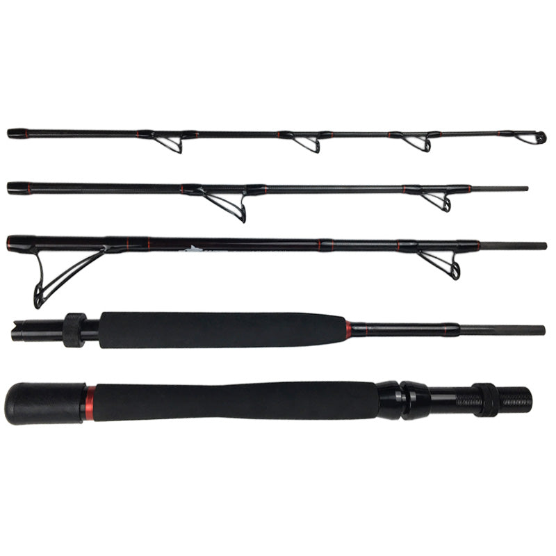 Assembled 50lb model of the Topline Tackle YG-TL travel trolling rod, ready for saltwater trolling use