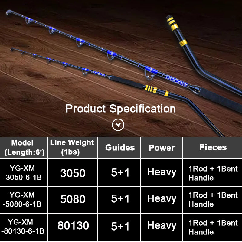 Topline 6'Trolling Fishing Rod 5+1 Roller Guide 80-130lbs