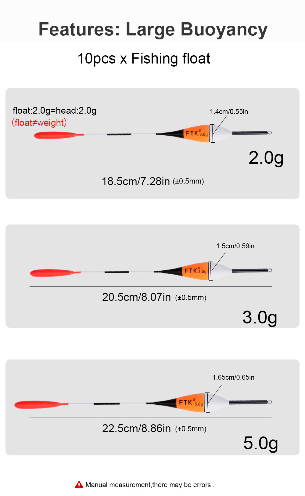Fishing float weight options in 2g, 3g, and 5g for various fishing needs