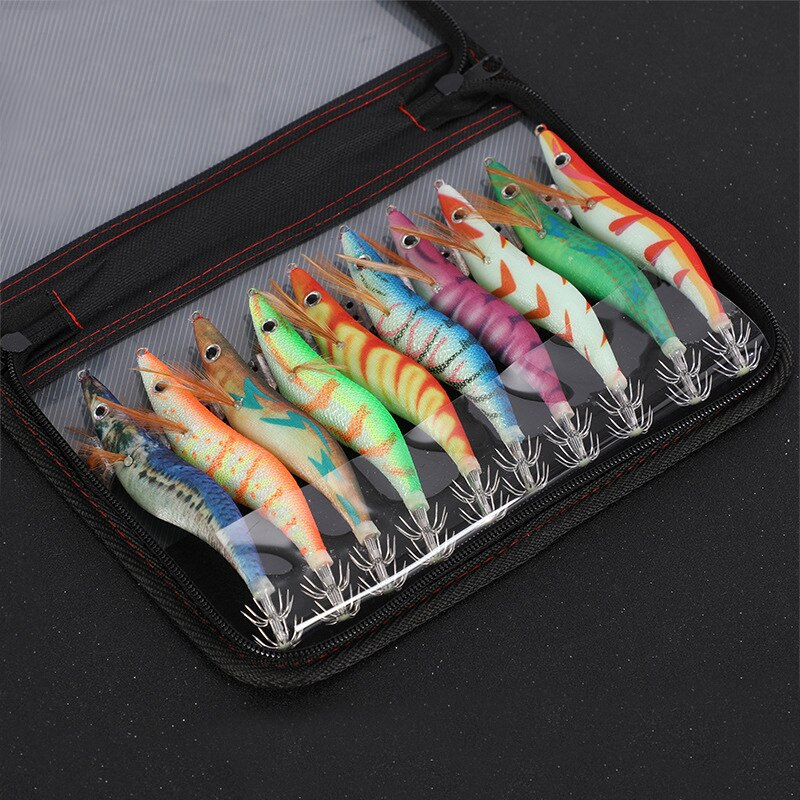 Close-up of glowing shrimp lure designed for squid and octopus fishing