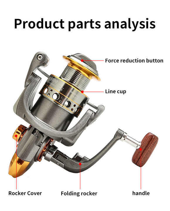 Angled view of the DC spinning fishing reel highlighting alloy construction and modern design