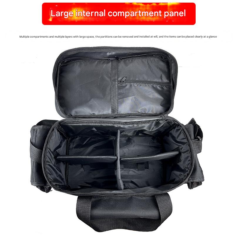 Model wearing black shoulder fishing bag – ideal for lure fishing, spinning, and wading