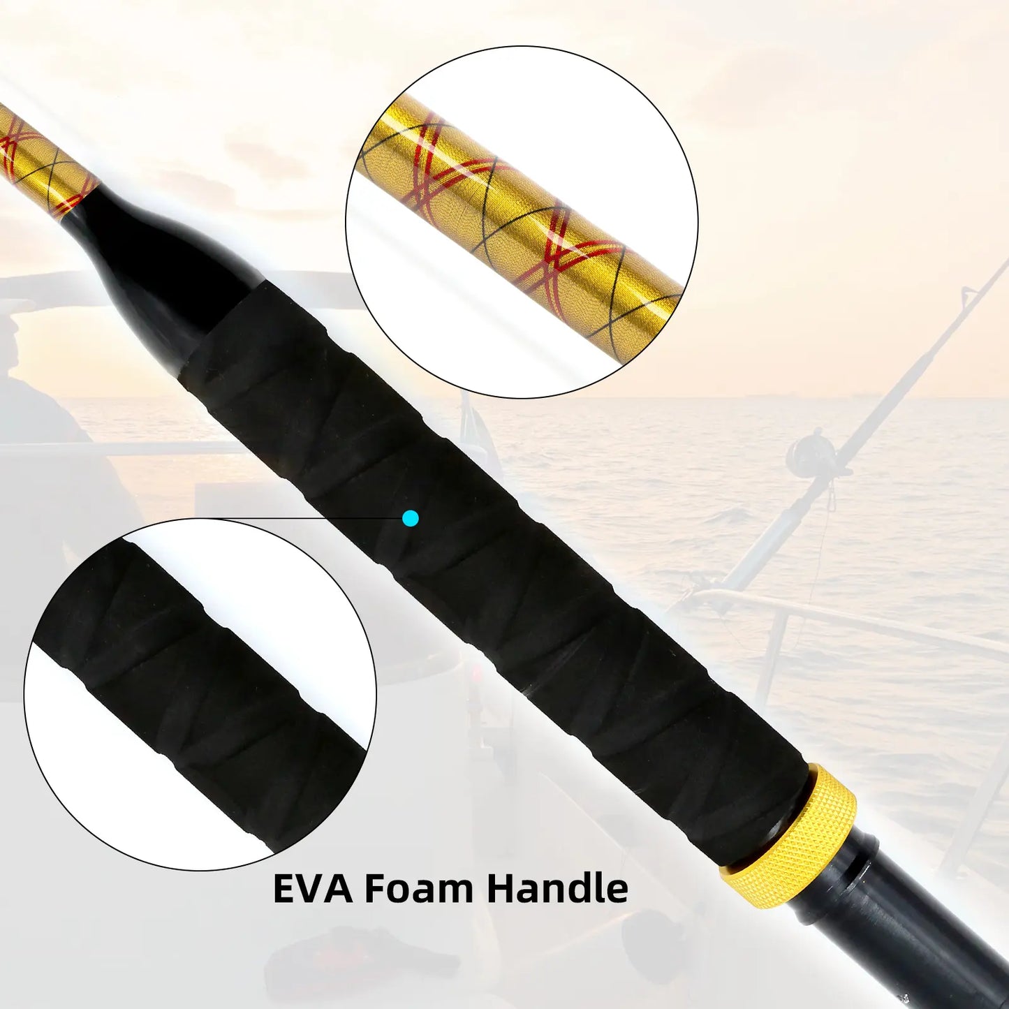 Topline 5'Trolling Fishing Rod 2+1 Roller Guide 100-130lbs