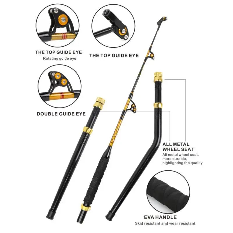 Topline 5'Trolling Fishing Rod 2+1 Roller Guide 100-130lbs