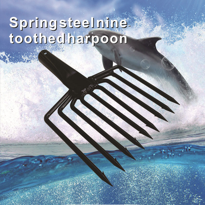 9-Prong Stainless Steel Barbed Fishing Spearhead – Heavy-Duty Spring Steel Black Fish Harpoon Tip