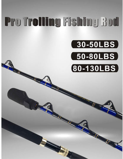 Topline Pro Series 5'6" FRP Trolling Rod – 30-50lb / 50-80lb / 80-130lb, Nylon Straight Butt, 5+1 Roller Guides