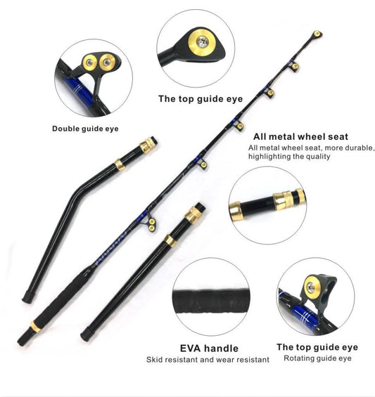 Topline Blue Spear 130# 6'6" Heavy-Duty Trolling Rod - Big Game Fishing Rod