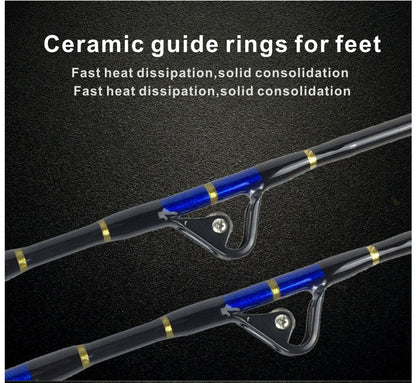 Topline Pro Series 5'6" FRP Trolling Rod – 30-50lb / 50-80lb / 80-130lb, Nylon Straight Butt, 5+1 Roller Guides