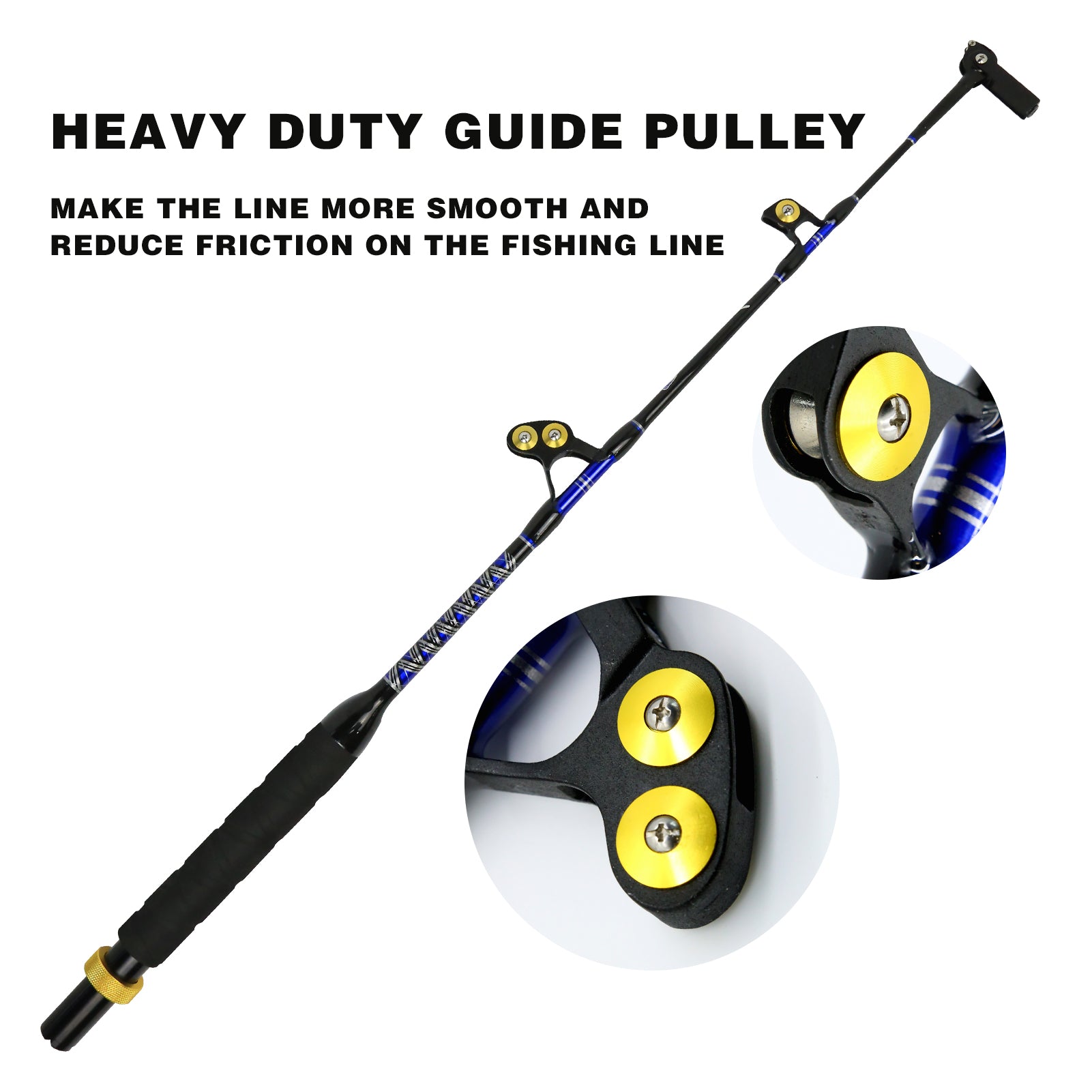 Close-up of the roller guide system on Topline BSB trolling rod for smooth line control during big game fishing