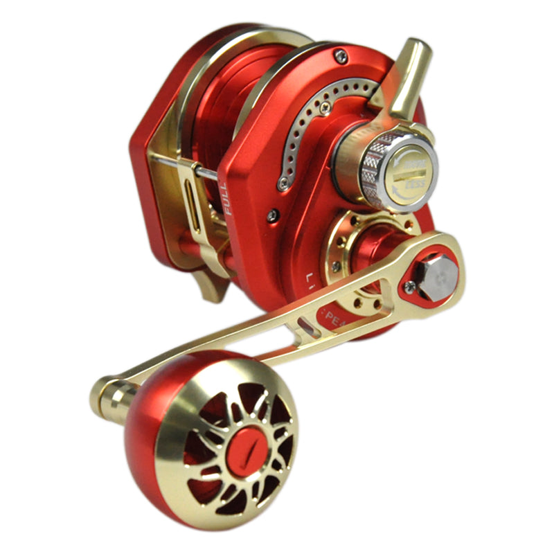 Topline Jigging Reel 13+2BB 6.3:1 Gear Ratio Deep Sea Saltwater Overhead Fishing Reel - Red Gold