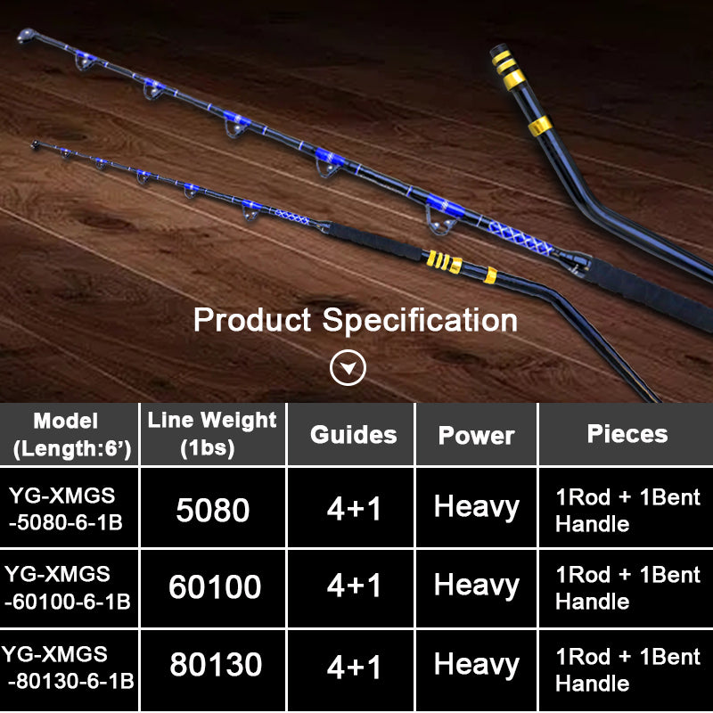 Topline Tackle Heavy Duty Bent Butt Trolling Rod with Roller Guides