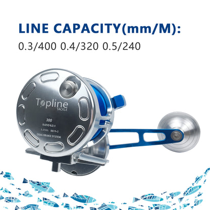 Topline TC 100-500 Size Saltwater Fishing Jigging Reel 6.3:1 9+2BB