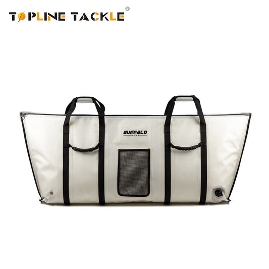 Large capacity waterproof insulated fishing cooler bag in white, front view for offshore and tuna fishing.