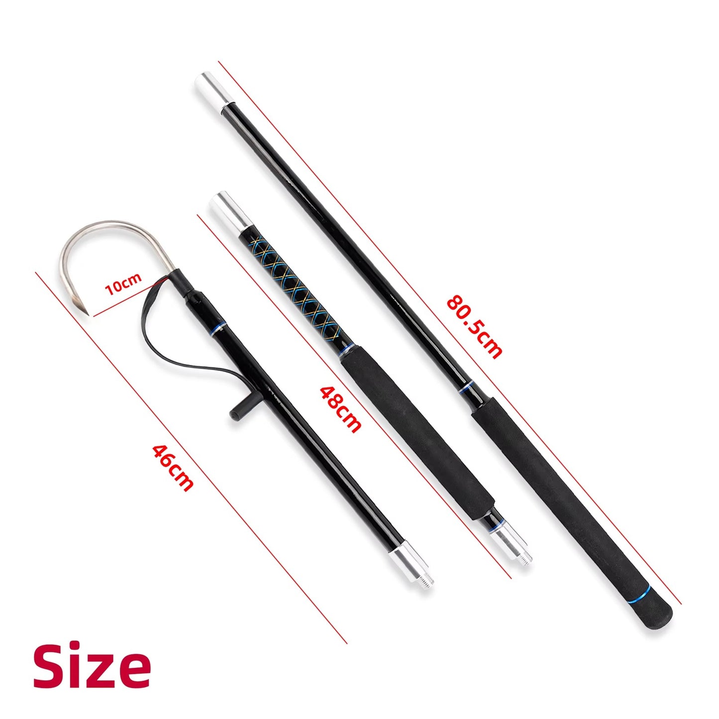 Topline Tackle Trolling Fishing Gaff Hook| Fiberglass Pole Stainless Steel Hook 180cm 3 Setions Big Game Fishing Gaff