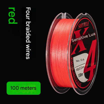 Topline Tackle braided fishing line in transparent red plastic box packaging