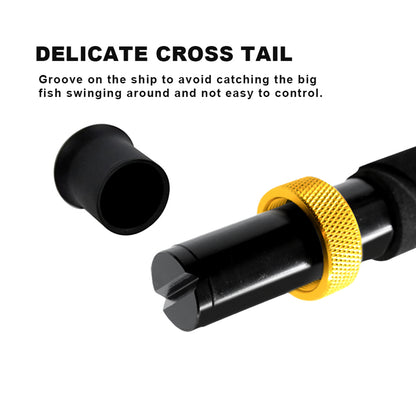 Reinforced aluminum reel seat with double locking screws for heavy-duty offshore reels.