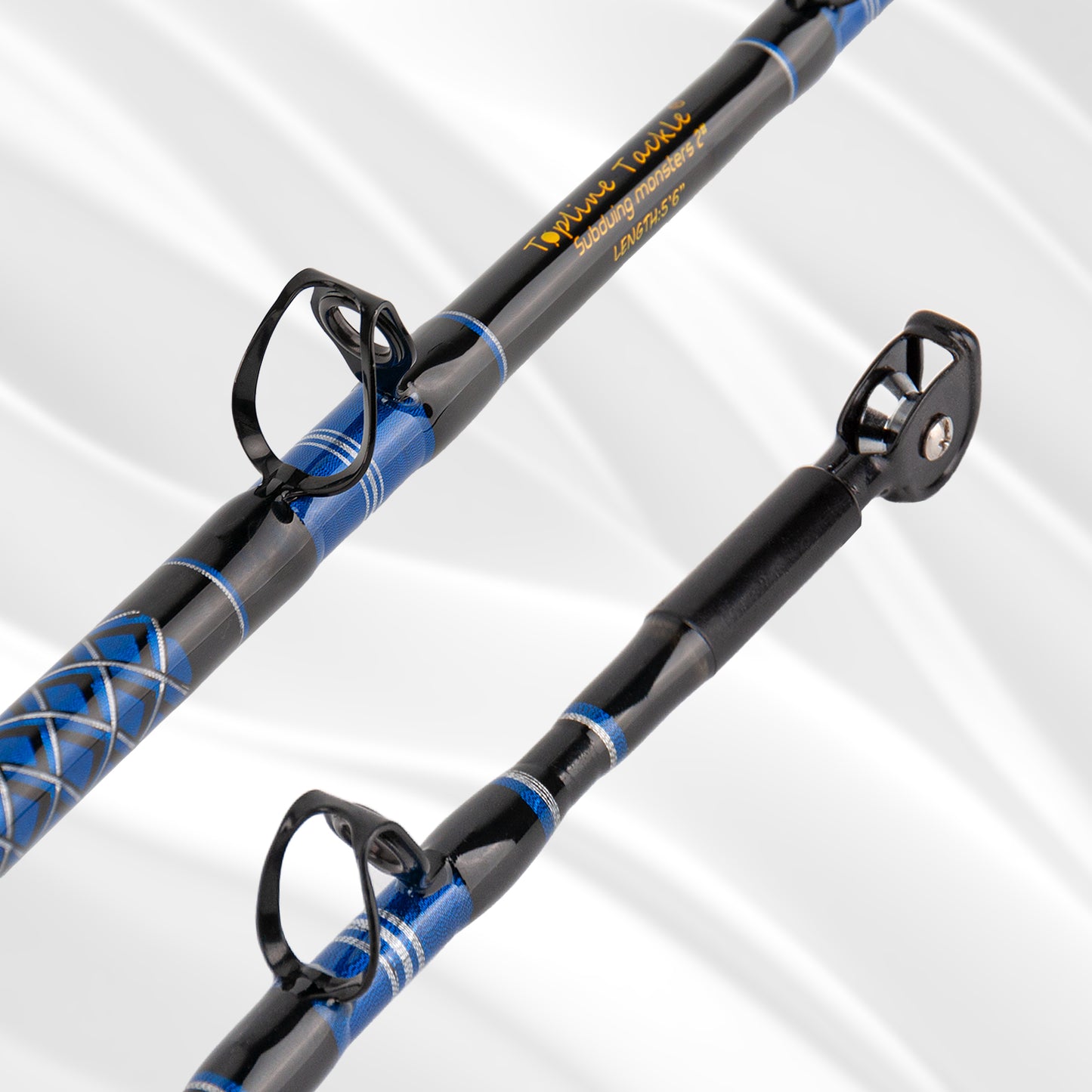High-performance ceramic guide ring detail – reduces friction and protects line on Topline 80-130lb trolling rod