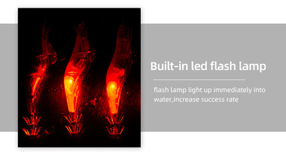  LED squid jigs flashing underwater while fishing at night for squid and cuttlefish