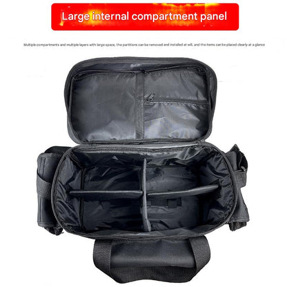 Model wearing black shoulder fishing bag – ideal for lure fishing, spinning, and wading