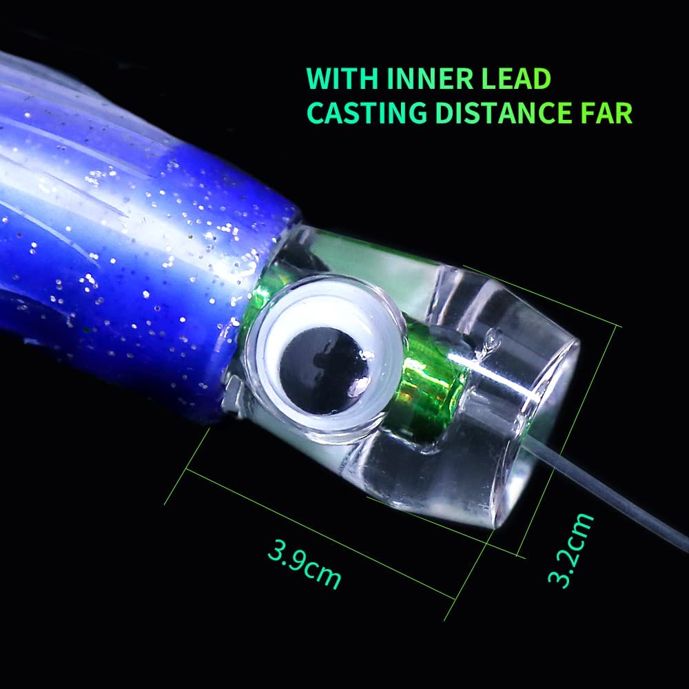  Detailed view of octopus skirt lure – lifelike movement and vibrant color to mimic squid in deep sea trolling

 